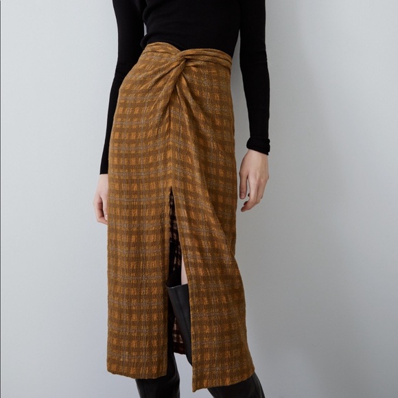 zara plaid skirt with knot